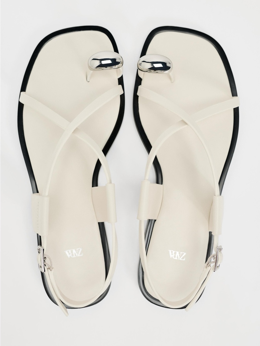 Zara Metal Toe-Ring Sandals with Silver Accent